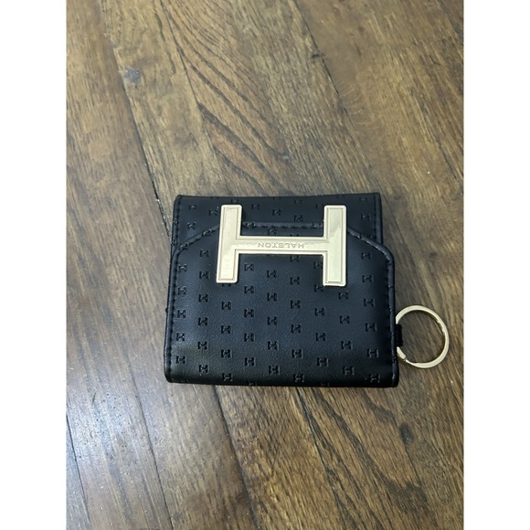 Halston Heritage Accessories - Halston Black Folded Wallet Women Logo Credit Card Gold Hardware Keychain